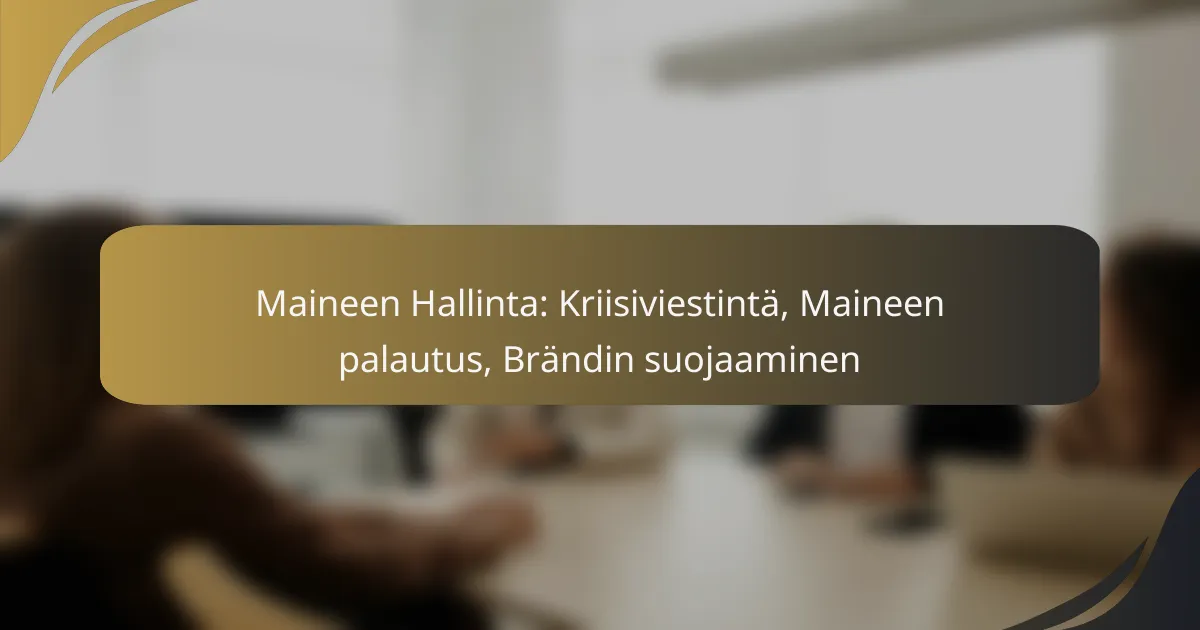 Maineen Hallinta: Kriisiviestintä, Maineen palautus, Brändin suojaaminen